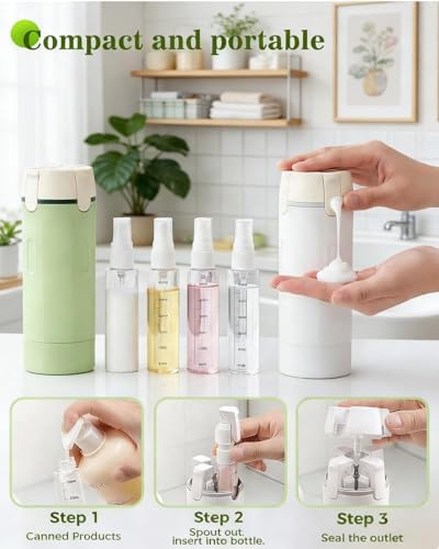 4 in 1 Travel Dispenser Bottle, Size Toiletries Shampoo Creams Bottles Set, Refillable Shampoo and Conditioner Airless Pump Bottles for Liquids, Leakproof Cosmetic Containers for Women (White)