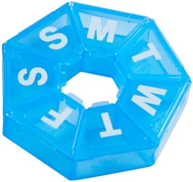 Ezy Dose Weekly (7-Day) Pill Organizer, 7-Sided Medicine Planner, Blue | Compact Daily Round Vitamin & Supplement Medicine Case, Convenient and Easy to Use, Travel-Friendly Container, BPA-Free