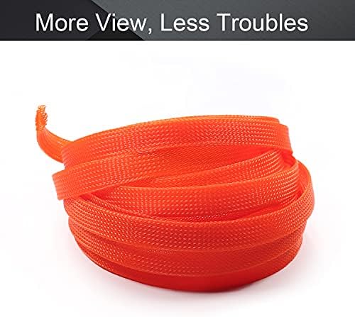 Bettomshin 1Pc 16.4Ft(5m) Cable Management Sleeve, 1/2"(12mm) Width PET Orange Cord Protector, Wire Loom Tube Insulated Split Sleeving for USB Cable Power Cord Organizer Video Cable Hider