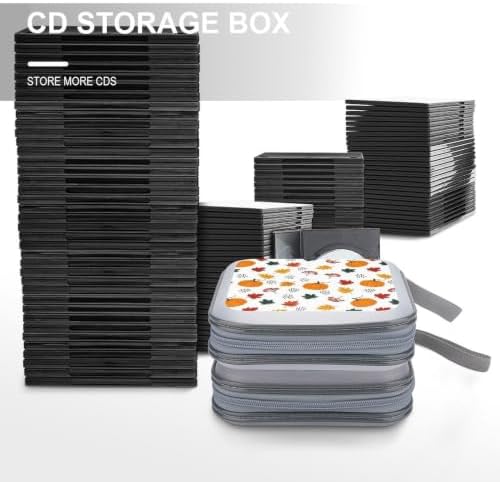 CD Cases 40 Capacity Fall Pumpkin Hard Shell Case DVD Holder Wallet | Disc Organizer Storage Binder, Fall Pumpkin Leaf Autumn Harvest Portable Zipper and Strap, for Home Car Travel
