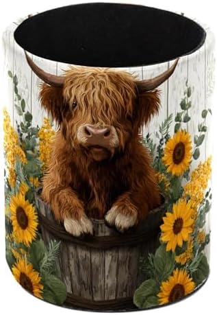 Faux Leather Pen Holder for Desk, Pencil Organizer Highland Cow Pen Cup Desk Decor Makeup Brush Holder Storage for Office Home