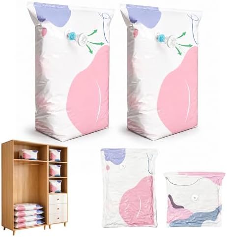 No-Pump Vacuum Storage Bags, 2026 New Cube Compression Space Saver Bags, Upgrade Large Storage Compression Bags No-Pump 3D Vacuum Storage Bags for Clothes, Comforters, Blankets (L-2PCS)