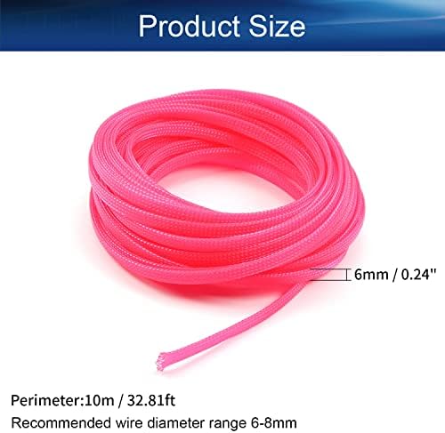 Bettomshin 1Pc 32.8Ft(10m) Cable Management Sleeve, 1/4"(6mm) Width PET Pink Cord Protector, Wire Loom Tube Insulated Split Sleeving for USB Cable Power Cord Organizer Video Cable Hider