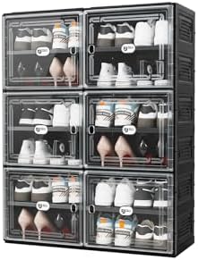 Black Shoe Storage Cabinet for 24 Pairs with Magnetic Clear Doors | Tool-free Assembly, Foldable Shoe Rack, Reinforecd Structure, Anti-Tiping, Furniture for Shoe Organizer, Closet, Garage