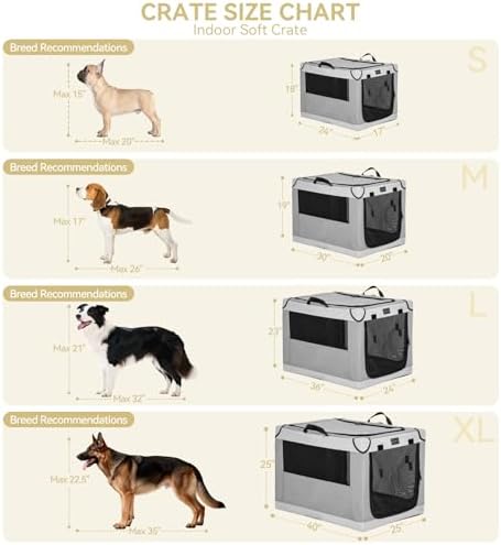 PETSFIT Portable Dog Crate for Medium Large Dogs, – 36" Soft Dog Travel Crates with Lockable Zippers & Thicken Mat, Adjustable Patented Spiral Steel Frame, Collapsible Kennel for Indoor & Outdoor