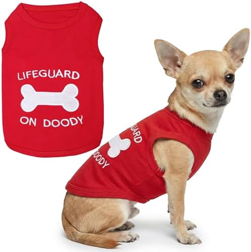 Parisian Pet Dog Shirt – 100% Cotton Shirts for Small Dogs – Sleeveless Red Lifeguard Puppy Vest – Lightweight and Breathable Pet Apparel – Pullover Summer Dog Clothes - Stretchy T Shirts for Dogs
