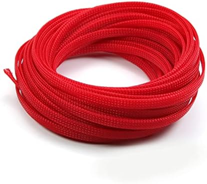 Othmro 32.8ft Length Expandable PET Flexible Braided Cable Sleeves 0.23in Width Wire Loom Sleeving and Organizers Flexible Wire Mesh Sleeves for TV Audio PC Computer Cords from Pet Chewing Red
