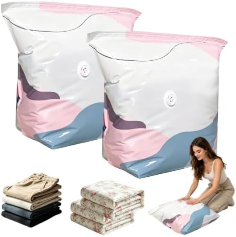 No-Pump Vacuum Storage Bags, 2026 New Press & Seal Reusable Space-Saving Bags，Air Tight Compression Storage Bags for Clothes, Comforters, Blankets, Bedding, Travel Home Organization(19.6x27.5in,2pc)