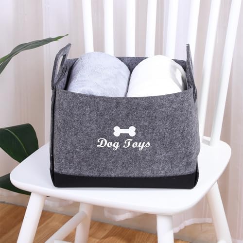 Healifty Felt Pet Storage Basket with Two Side Handles, Sturdy and Stylish Organizer for Dog and Food, for Home Use, Foldable Felt Fabric Storage Bin
