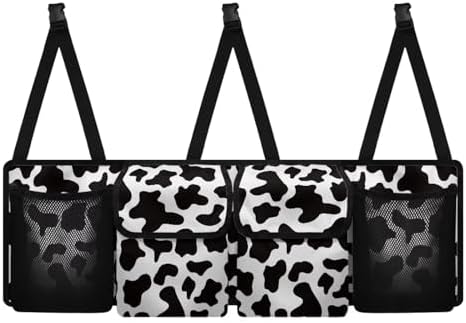 Dreaweet Cow Print Trunk Organizer for Car Women Cute Car Storage Accessories Interior,Large Capacity Backseat Trunk Organizer,Collapsible Car Storage Bag with 4 Pockets,Car Organizer for SUV Truck