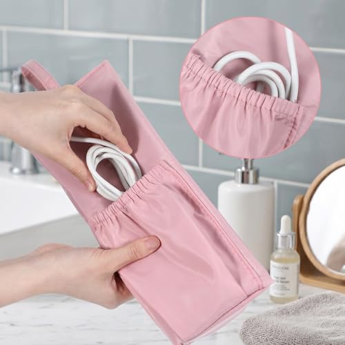 Xinjoduz 1 PCS Holder & Mat for Hot Tools, Curling Iron Flat Iron Heat Resistant Hot Hair Tools Organizer Travel Bag Case, Mini Straightener Makeup Brush Holder Ideal for Home, Travel, Gift (Pink)