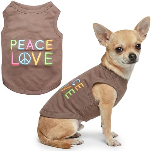 Parisian Pet Dog Shirt - 100% Cotton Peace Love Shirts for Small Dogs - Sleeveless Pet Clothes - Lightweight Dog T Shirts - Breathable Puppy Clothes - Stretchy Unisex Dogs Apparel