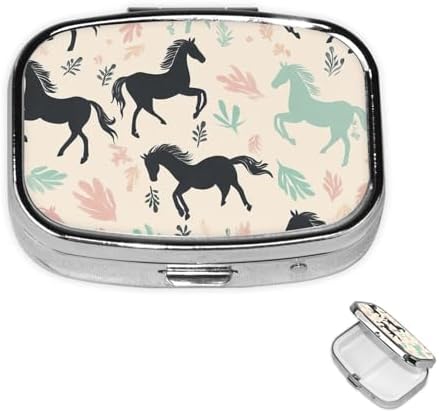 Pill Box 2 Compartment Medicine Pill Case for Pocket or Purse Mini Metal Pill Holder Cute Horse Pill Case Vitamin Organizer Portable Travel Pill Container to Hold Supplements Vitamins