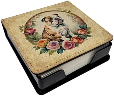 Caroline's Treasures English Bulldog and Flowers PU Leather Note Paper Holder with Artist-Designed Cover, Desk Accessory, Office Gift