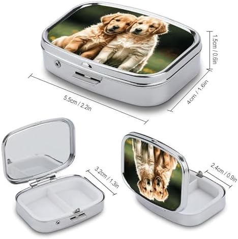 Pill Organizer, Portable Pill Box, Travel 7 Day Pillcase Golden Retriever Dogs Puppies Pets Medicine Organizer 2 Compartments Medicine Container for Vitamins, Medications, Fish Oil and Supplements