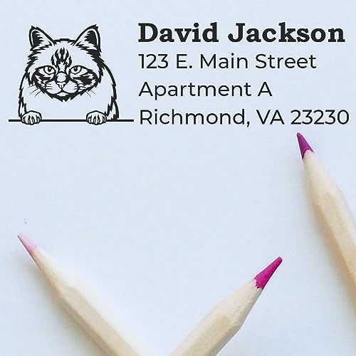 Peeking Birman Cat Self-Inking Return Address Stamp - Custom Rubber Stamp | Self-inking body. Customised Address Stamp for Pet Lover Gifts. Birman Cat Return Address Rubber Stamp. 4 case colors.