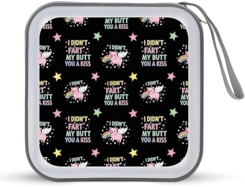 Hard Plastic 40-Disc Storage Binder I Didnt My Blew You A Kiss Cute Pig, Protective CD/DVD Wallet with Zipper, Portable Organizer for Movies Music