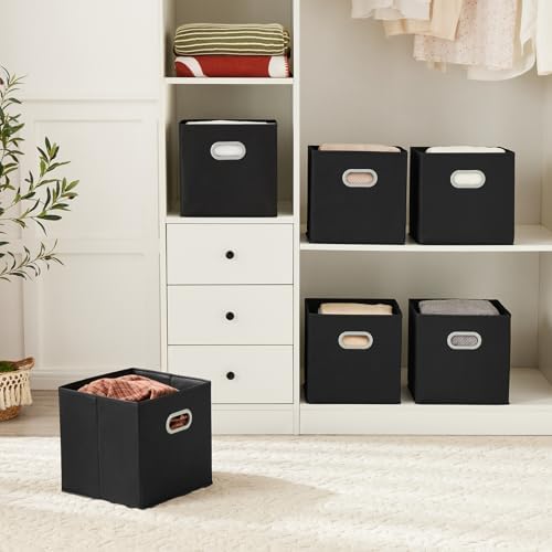 MAX Houser 6 Pack Foldable Fabric Storage Bins with Handles, Black | 6 pack cloth storage bins with dual carry handles, Foldable Storage Cubes Organizer Baskets, ideal for home bedroom closet