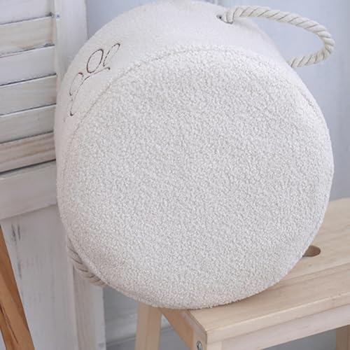 Storage Bin for Dog Toys,Plush Collapsible Dog Toy Bin Box with Handles,Large Pet Supplies Storage Basket Organizer for Toys,Blankets,Leashes,Clothing（Round,Milky White）