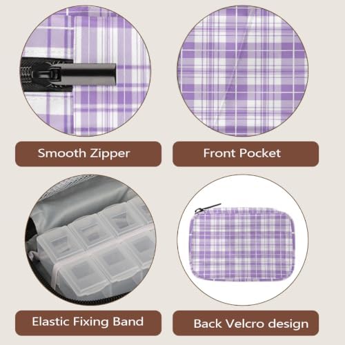 Travel Pill Organizer Purple White Plaid Pattern Small Pill Case