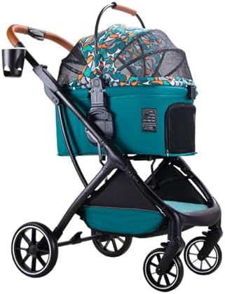 4 Wheels Pet Stroller Dog Cat Travel Stroller Lightweight Folding Crate Stroller 360° Front Wheel with Storage Basket + Cup Holder Basket Can Be Used Alone Holds Pets Up to 20 Kg / 44 Lbs ( Color : Gr