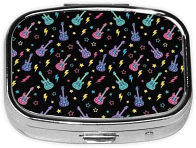 Metal Vitamin Case Tiny Pill Organizer Purse Clip-On Daily Supplement Container Gym Bag, Trippy Electric Guitars