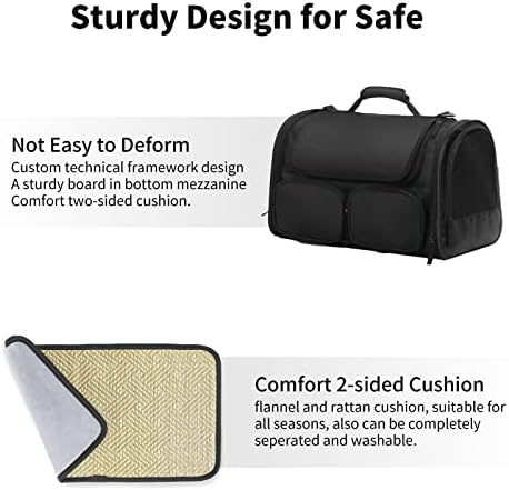 FUKUMARU Cat Carrier, Airline Approved Dog Carrier with Rollable Cover | Breathable Soft Cat Carrier, Multiple Doors & Storage Pockets Cat Travel Bag, Durable Pet Carrier for Cat Under 15 lb, Black