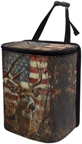 DISNIMO American Flag Camo Deer Car Trash Can with Lid Leak Proof Trash Bin Garbage Bag Collapsible Automatic Portable Trash Can Easy to Clean Used in Car Home Office