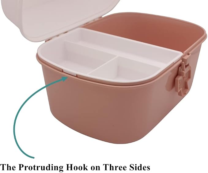 Plastic First Aid Storage Box Container Bin with Removable Tray and Portable Handle, Family Emergency Medicine Kit Case Organizer, White&Pink