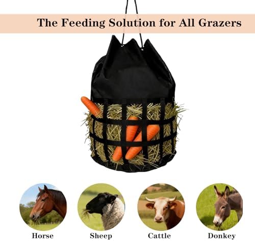 Large Slow Feed Hay Bag for Horses,Goats&Donkeys(Black)