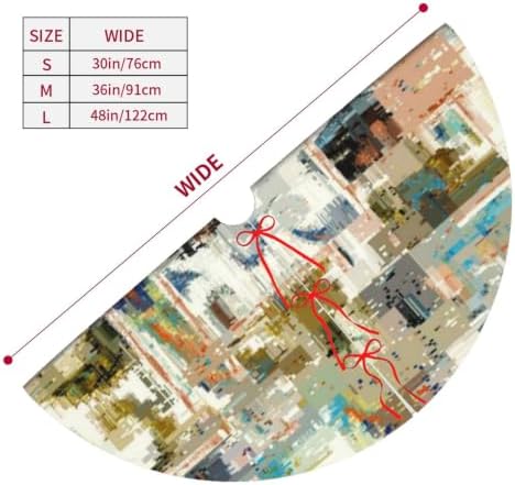 Christmas Tree Skirt, Soft Polyester Xmas Tree Skirts with Ribbon Ties, Rustic Farmhouse Holiday Party Decorations Imitation of A Grunge Dirty Texture 36"