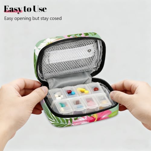 Travel Pill Organizer Pink Green Stripe Flowers Small Pill Case