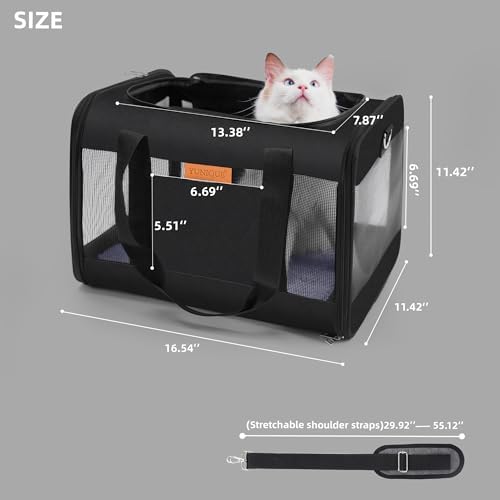 YUNIQUE Soft-Sided Cat & Dog Carrier for Pets Up to 15 Lbs, Airline Approved Collapsible Travel Puppy Carrier with Lightweight Fabric Design (Black)