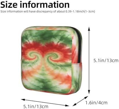 Cute Multifunctional Period Organizer Boho Red Green Double Heart Tie Dye, Polyester Tampon Holder with Zipper, Storage for Sanitary Pads Jewelry Keys