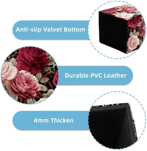 Leopard Print and Roses Pen Holder for Desk Decor, Rectangular PVC Leather Pencil Cup for Desk Pen Organizer, Makeup Brush Holder for School, Home, Office