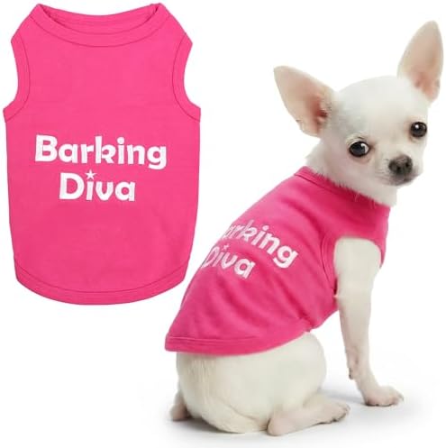 Parisian Pet Dog Shirt – 100% Cotton Barking Diva Shirts for Small Dogs – Pink Sleeveless Puppy Clothes – Lightweight and Breathable Pet Apparel – Girl Dog Clothes - Stretchy T Shirts for Dogs