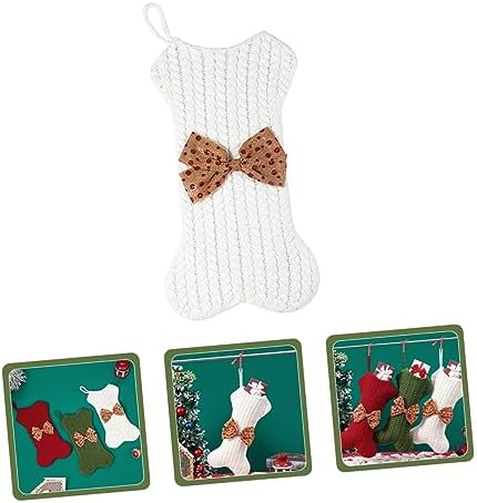 Unomor Xmas Stocking Bone Shape Pendant Bag Knitted Holiday Decor for Candy Storage Unique Christmas Hanging Decoration for Pets and Boys and Girls Soft and Lightweight Design