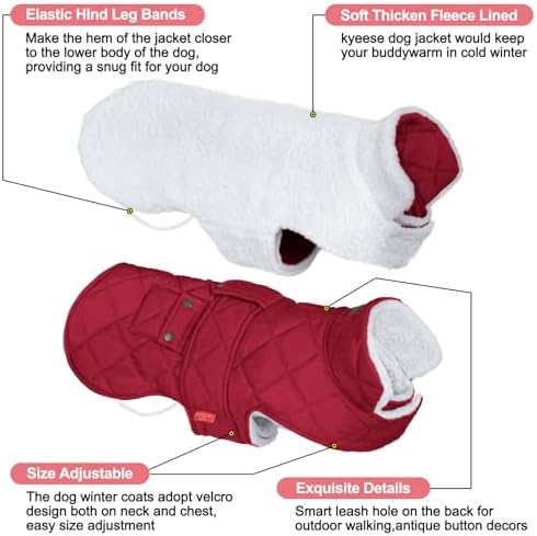 KYEESE Waterproof & Windproof Dog Coat for Small Dogs Puffer Jacket