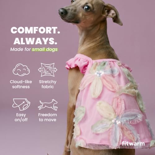 Fitwarm Embroidered Flower Ruffle Dog Shirt, Fancy Summer Clothes for Small Dogs Girl, Sweet Pet Tee, Pink, XXL
