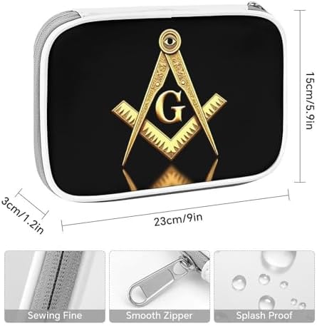 Simple Thin Pencil Case Waterproof And Portable Unisex Perfect Organizer Box Gold Freemason Freemasonry Masonic