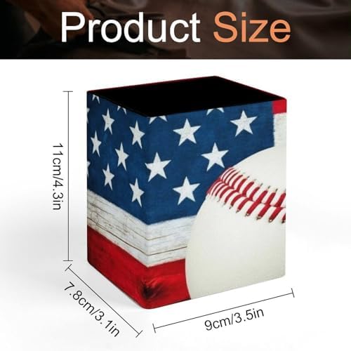 Women's Pen Cup Pencil Holder Makeup Brush Storage Baseball Rustic Wooden American Flag Leather Desk Organizer