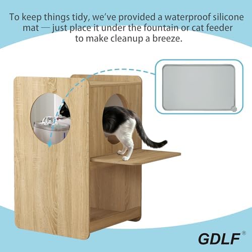 GDLF Cat Feeding Station with Water Fountain Space, Elevated Window Perch