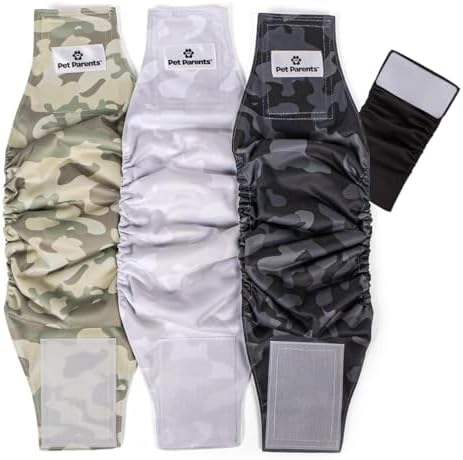 Pet Parents® Washable Belly Bands for Male Dogs (3pack) + Extendrs® of Durable Dog Diapers Male, Premium Male Dog Diapers & Dog Wraps (X-Small, Camo)