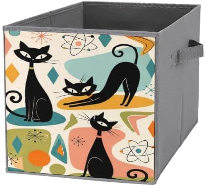 Black Cats Abstract Storage Bin with Handles, Oxford Fabric Foldable Storage Cube Organizer for Clothes, Towels, Bedroom, Living Room, Home Organization