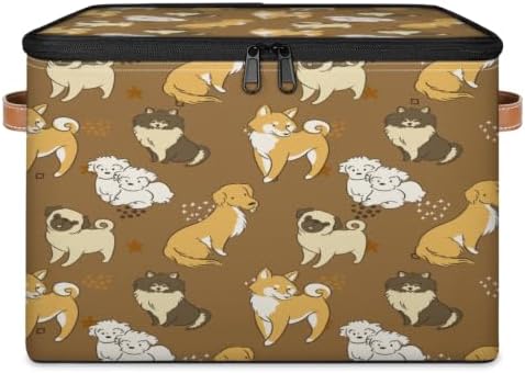 Dogs Collapsible Fabric Storage Bin with Lid | Storage Basket, Foldable, Waterproof, Handle, Large, Closet Organizer, Home, Cute Puppy Dogs