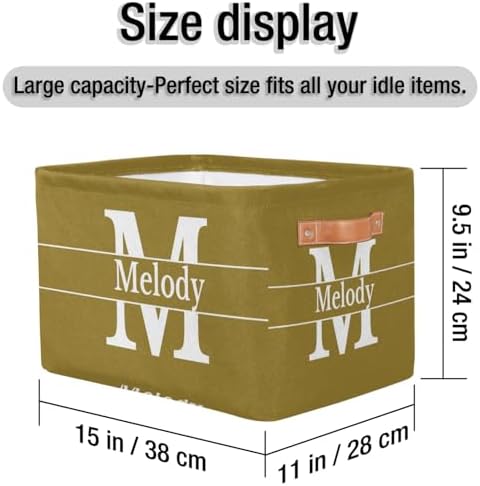 Personalized Name Letter Storage Basket, Olive Canvas Storage Bins