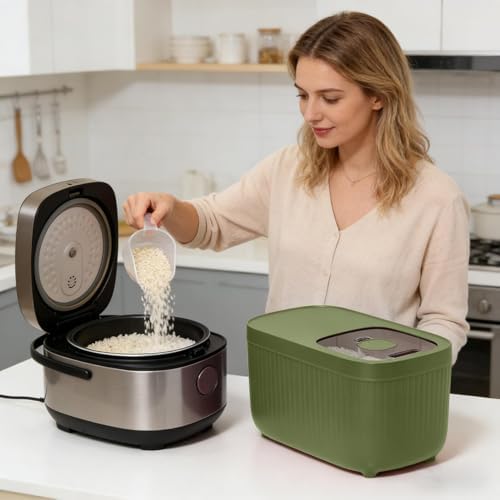 Airtight Rice Storage Container, Dry Food Dispenser with Transparent Sealed Lid for Kitchen Pantry Organization for Storing Rice, Cereal, Flour, Pet Food and Other Dry Ingredients (Green, M)