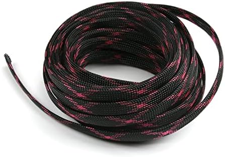 Jutagoss PET Expandable Braided Cable Sleeve, 32.8ft - 3/8 inch Black Pink Cable Management Sleeve, Wire Loom Tube Cord Protector for USB Cable, Power Cord, Audio Video and More, 1Pc