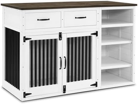 Lovupet Solid Wood Dog Crate Furniture, Medium Dog Cage with Adjustable Shelf and Storage Cabinet, 1775