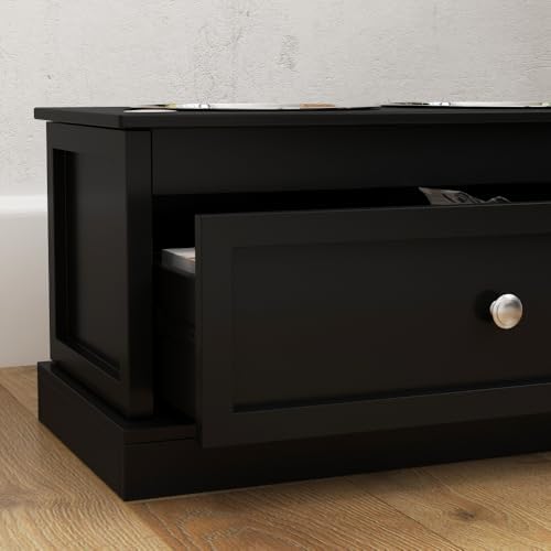 Elevated Dog Feeder Stand with Storage Drawer, Raised Pet Food Bowl Station for Large Dogs, Black MDF Frame with Stainless Steel Bowls